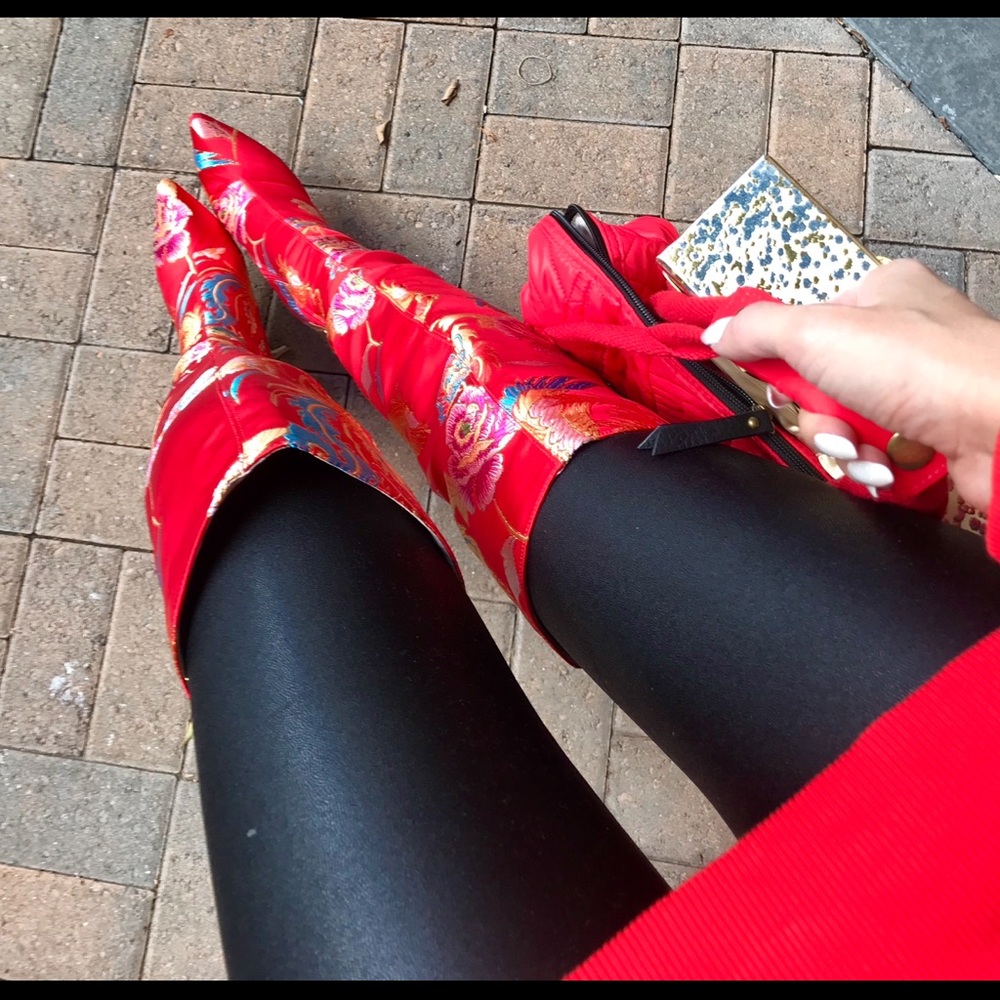 Cape Robbin Vibrant Red Floral Over-the-Knee Boots - Picture 3 of 17